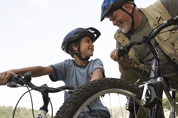 Family riding bikes